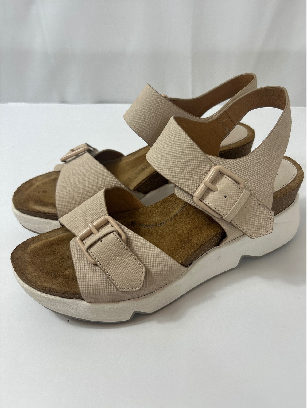 Sofft Castello Women's Open Toe Tapioca Buckle Wedge Sandals Tan Size 10M